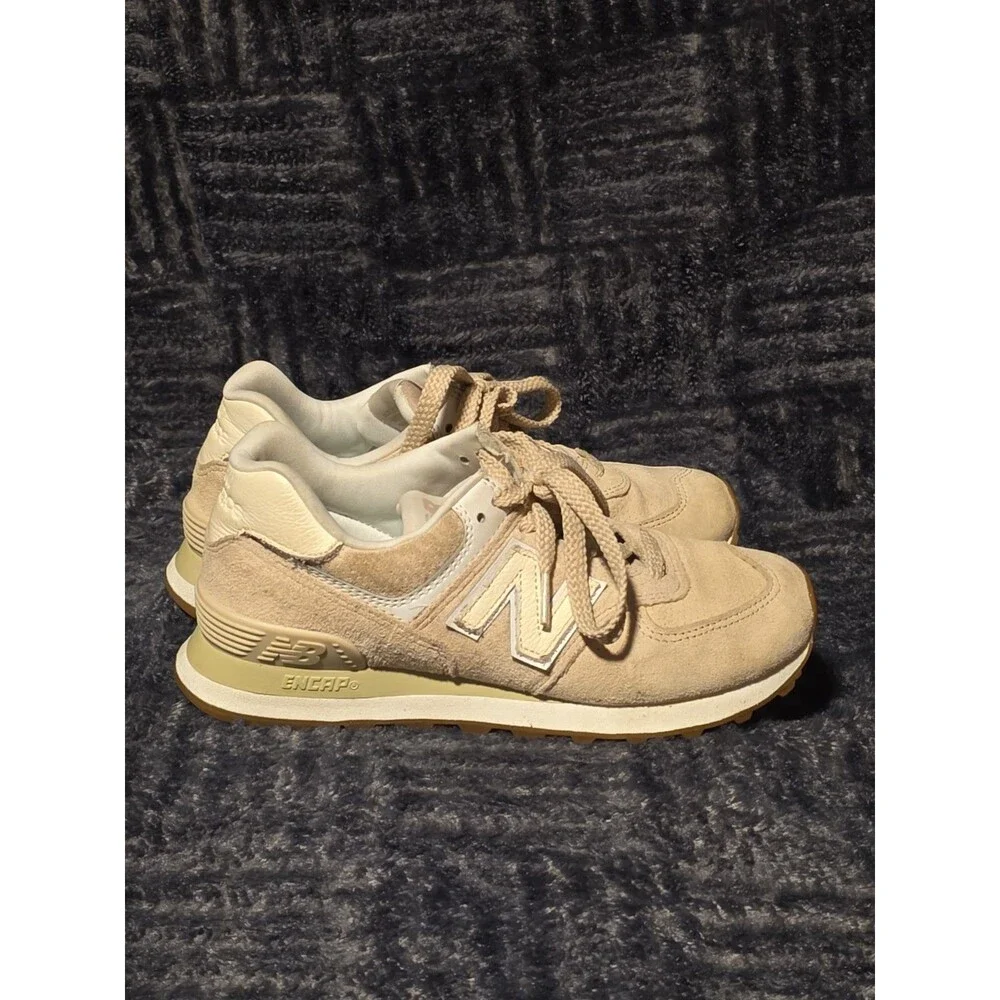 New Balance 574 Shoes Women's Size 6.5 Tannish Suede Mesh ENCAP WL574DL2 Laces